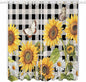 Sunflowers Living Room Curtains 84 Inch Length, Window Curtains Tab Top, Yellow Flowers Butterfly Farmhouse Black Plaid Light Filtering Window Treatments Drapes 52"x84" 2 Panel