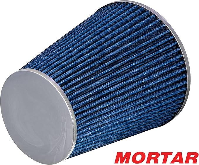 Mortar Aftermarket Auto Air Filter – 6 In Flange ID Car Enthusiast Class Universal Cold Air Intake Gulps in More Air for More Engine Power & Passionate Induction Sound, Length 8 In, Blue