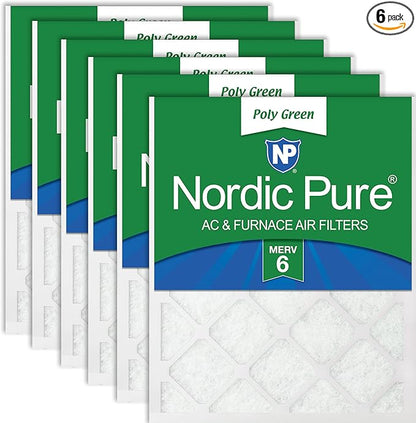 Nordic Pure 16x24x1 (Actual Size: 15 1/2 x 23 1/2 x 3/4) Poly Green MERV 6 AC Furnace Air Filters – Reduces Dust, Pollen, Pet Dander & Allergens – 6-Pack