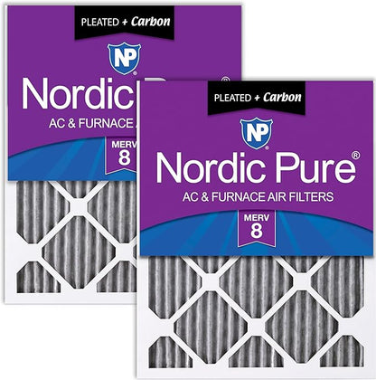 Nordic Pure 16x25x1 (Actual Size: 15 1/2 x 24 1/2 x 3/4) Furnace Air Filters MERV 8 Pleated Plus Carbon 2 Pack