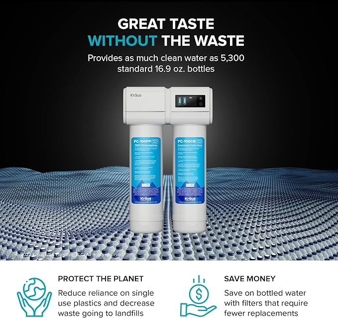 KRAUS Purita 2-Stage Carbon Block Under-Sink Water Filtration System with Digital Display Monitor, FS-1000, White