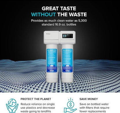KRAUS Purita 2-Stage Carbon Block Under-Sink Water Filtration System with Digital Display Monitor, FS-1000, White