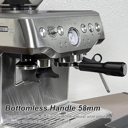 Bottomless Portafilter 58mm, 2 Ears Stainless Steel Bottomless Naked Portafilter Compatible Espresso Portafilters Coffee Wooden Coffee Handle Cup Filter Basket (Plastic material)