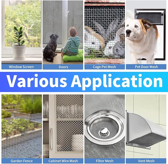 304 Stainless Steel Mesh, 47in x 10ft, 20 Mesh, Sturdy Metal Screen Roll for Window, Door, Air Vents, Filter, Cage, Garden, Patio, Pet (Sliver, 47inch x 10feet)
