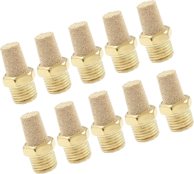 10 Pack 1/4" Male Thread Pneumatic Brass Exhaust Muffler Filter Air Pneumatic Mufflers Air Line Fitting Hex Sintered Silencer