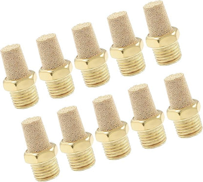 10 Pack 1/4" Male Thread Pneumatic Brass Exhaust Muffler Filter Air Pneumatic Mufflers Air Line Fitting Hex Sintered Silencer