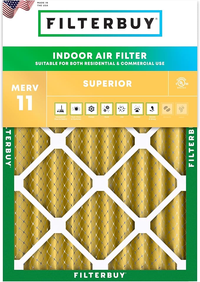 Filterbuy 10x14x4 Air Filter MERV 11 Superior Pet & Allergy Defense (1-Pack), Electrostatic Pleated HVAC AC Furnace Filters Replacement, Made in USA (Actual Size: 9.50 x 13.50 x 3.63)