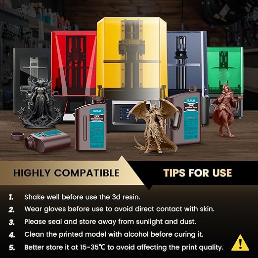 SUNLU 14K High Precision 3D Printer Resin 2KG, Standard 3D Printing Resin for Detail Printing Miniatures, Fast Curing 405nm UV Photopolymer Resin, Smooth Matte Surface, 2000G Grey