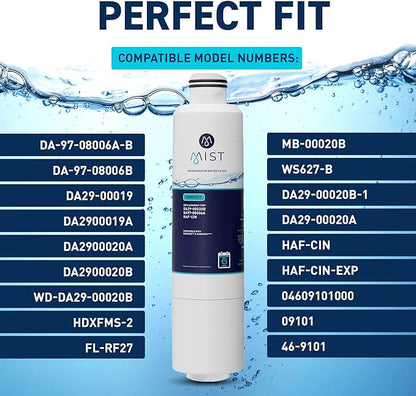 Mist HAF-CIN/EXP Refrigerator Water Filter Replacement for Samsung DA29-00020B, DA29-00020A, Kenmore 46-9101 – NSF 42 & 372 Certified – 1 Pack