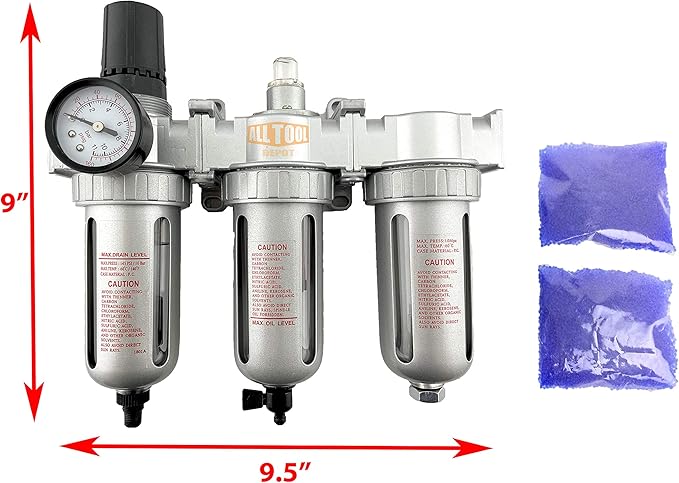 3/8" NPT MID FLOW Filter Regulator Coalescing Desiccant Dryer System For Compressed Air Lines, Poly Bowls, Great For Paint Spray And Plasma Cutter (AUTO DRAIN)