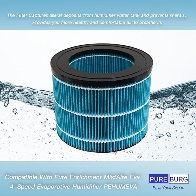 PUREBURG PEHUMEVA Replacement Humidifier Filter Compatible with Pure Enrichment MistAire Eva 4-Speed Evaporative Humidifier, 2-Pack