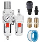 NANPU 3/8" NPT Compressed Air Filter Regulator Lubricator Combo Water/Oil Trap Separator - Gauge(0-150 psi), Poly Bowl, Semi-Auto Drain, Bracket - 3 in 1 Two Unit