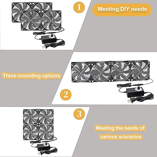 Big Airflow Computer Fan, 4 x 120 mm x 25 mm Brushless Axial Cooling Fan, AC 100V - 240V Speed Control Fan, for Cabinet Computer Case Chassis Server Workstation Amplifier Greenhouse Cooling DIY(4)