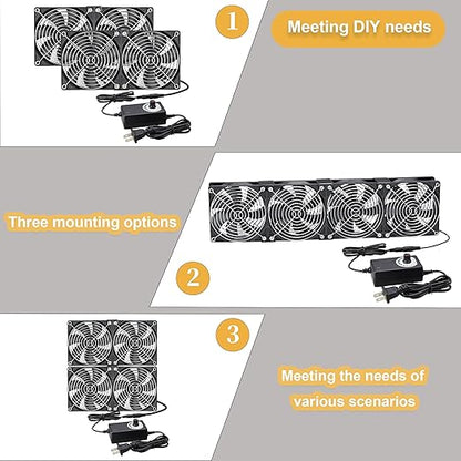Big Airflow Computer Fan, 4 x 120 mm x 25 mm Brushless Axial Cooling Fan, AC 100V - 240V Speed Control Fan, for Cabinet Computer Case Chassis Server Workstation Amplifier Greenhouse Cooling DIY(4)