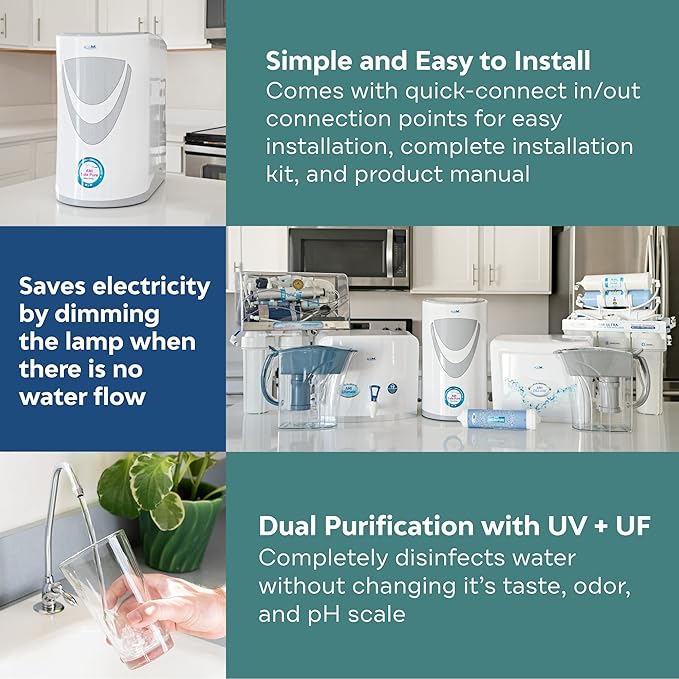AMI Sola Pure, Under-The-Counter UV Water Purifier, Water Filter for Sink with UV and UF