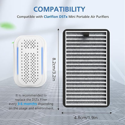 8 Pack For DSTx HEPA + Carbon Filters Replacement Compatible with Clarifion DSTx Mini Personal Portable Air Purifiers for Home, Bedroom and Pets, Works for Dust, Smoke,Odors and Airborne Particles