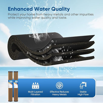 PUREPLUS 5 Micron 20" x 2.5" Whole House Coconut Shell Activated Carbon and KDF Water Filter, Heavy Metal Removal Replacement Water Filter, Compatible with C1-20, EP-20, HX-CB-25-2010, F3WCB32,2PACK