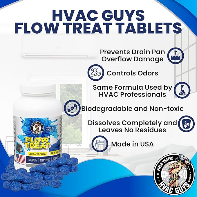 HVAC GUYS – Flow Treat Tabs - 1200 Tablets | AC Drain Line Cleaner | Prevents Odors, Keeps HVAC Drain Pan Clean, Prevents Overflow | One Tablet Lasts up to 4 Weeks