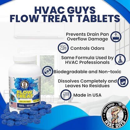 HVAC GUYS – Flow Treat Tabs - 1200 Tablets | AC Drain Line Cleaner | Prevents Odors, Keeps HVAC Drain Pan Clean, Prevents Overflow | One Tablet Lasts up to 4 Weeks