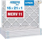 Aerostar 16x21x1 MERV 11 Pleated Air Filter, AC Furnace Air Filter, 6 Pack (Actual Size: 15 7/8" x 20 7/8" x 3/4")