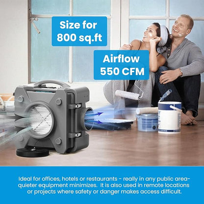 CADPXS Shield-550 Negative Machine Airbourne Cleaner HEPA Scrubber Water Damage Restoration Equipment Air Purifier, Air Scrubbers Grey
