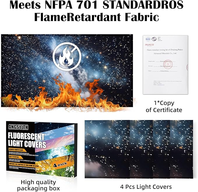 4 Pcs Fluorescent Light Covers - Classroom, Office 4 x 2 Feet Flame Retardant Magnetic Covers for Ceiling Lights Filters (Galaxy)