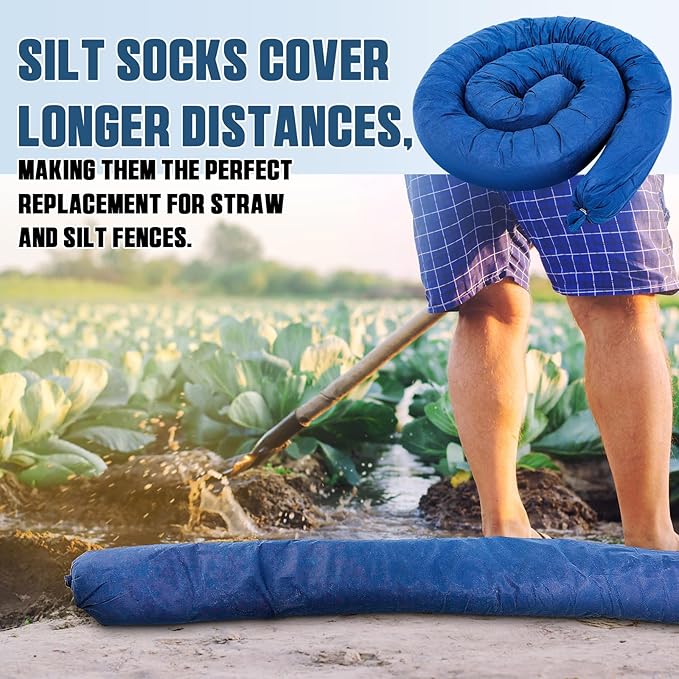 4 Pcs Sediment Filter Erosion Control Blanket Silt Fence Sock with Stuffers Drain Stormwater Sediment Filter for Erosion Control and Storm Drain Protection (Blue)