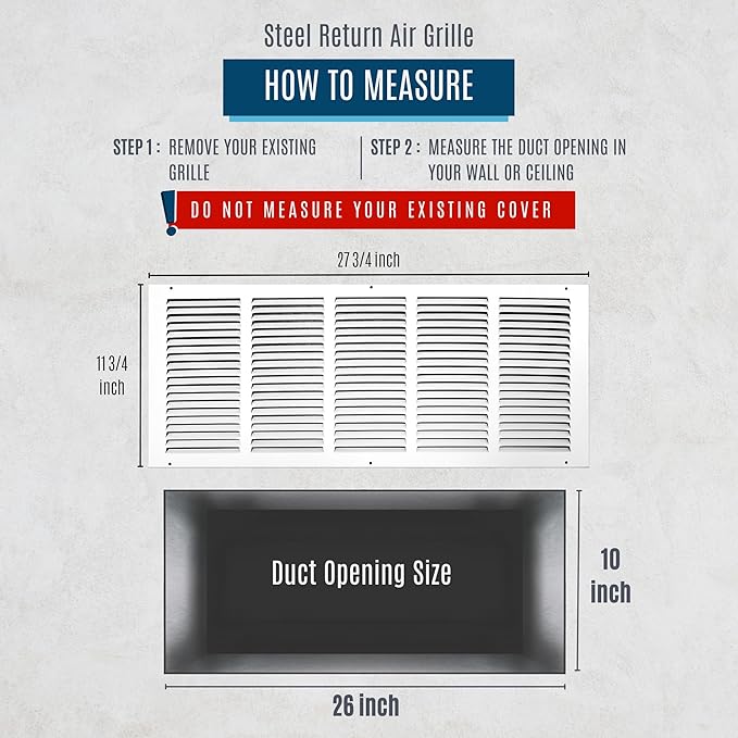 Fits 26x10 Duct Opening | Steel Return Air Grille by Handua | Vent Cover Grill for Sidewall and Ceiling | White | HVAC Cold Air Intake Grille | Outer Dimensions: 27.75"W X 11.75"