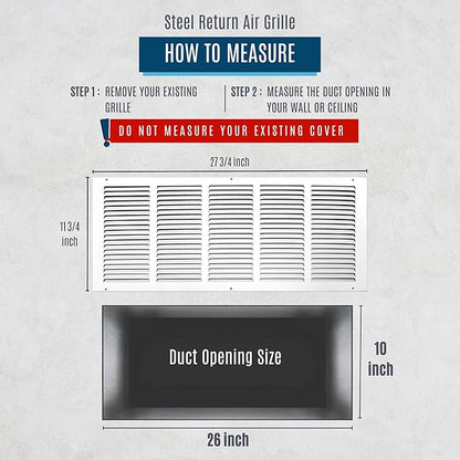 Fits 26x10 Duct Opening | Steel Return Air Grille by Handua | Vent Cover Grill for Sidewall and Ceiling | White | HVAC Cold Air Intake Grille | Outer Dimensions: 27.75"W X 11.75"