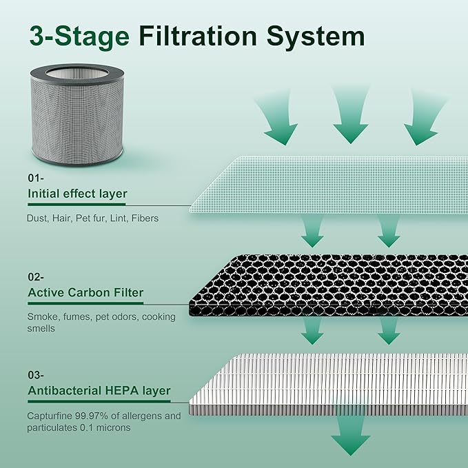 Clearance HK-AP001 Replacement Filter, H13 Grade True HEPA 3-in-1 High-Efficiency Carbon Filter, Compatible HK-AP001 Air Purifiers, 1 Pack, Grey