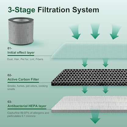 Clearance HK-AP001 Replacement Filter, H13 Grade True HEPA 3-in-1 High-Efficiency Carbon Filter, Compatible HK-AP001 Air Purifiers, 1 Pack, Grey