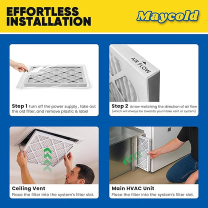 Maycold MERV 8 12x12x1 Furnace Air Filters (6-Pack), Pleated HVAC AC Filters – Actual Size 11.70” x 11.70” x 0.75”, For Residential or Office Use, Individually Wrapped in Plastic