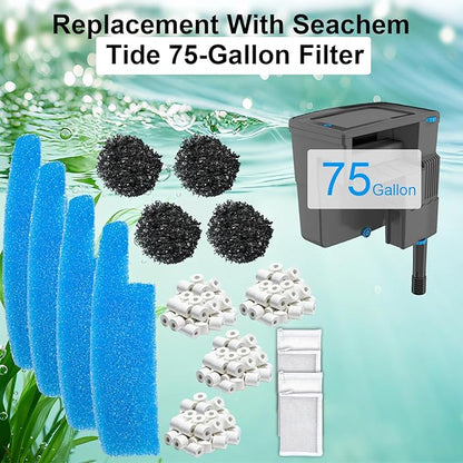 4 Set Complete Media Maintenance Kit Compatible with Seachem Tide 75-Gallon (300L) Filters for Large Aquariums