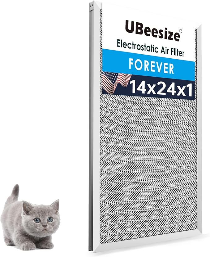 UBeesize 14x24x1 Reusable Electrostatic Air Filter HVAC AC Furnace Filter,MERV 8,Washable, Lasts a Lifetime,Permanent Air Filter,Breathe Fresher,Home And Office(Actual Size:13.38x23.38x0.82 Inch)