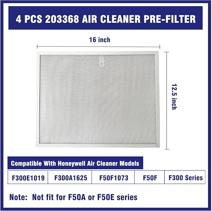 4 Pcs 203368 Air Pre Filter 16'' x 12.5'' Compatible with Honeywell Air Cleaner F300E1019 F300A1625 F50F1073 F50F F300E