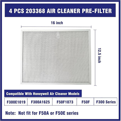 4 Pcs 203368 Air Pre Filter 16'' x 12.5'' Compatible with Honeywell Air Cleaner F300E1019 F300A1625 F50F1073 F50F F300E