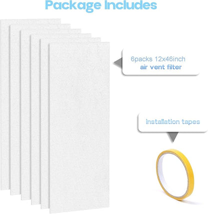 6 Packs Air Vent Filter 12x46inch Electrostatic Filter Media with Adhesive Tape for Air Vent, Air Conditioner, HVAC, Registers and Grilles, totall 12x276inch