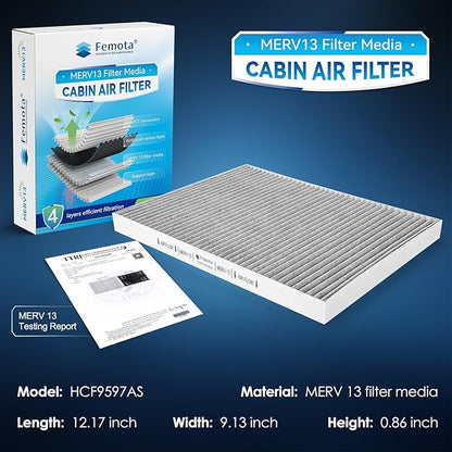 Certified MERV 13 Cabin Air Filter with Activated Carbon, CF9597A for Dodge Caravan 2001-2007, Grand Caravan 2001-2007, Chrysler Voyager 2001-2003, Town & Country 2001-2007, Pacifica 2004-2008
