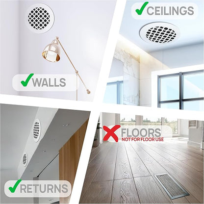 SABA Home Decor Air Vent Cover Grille - Acrylic Plexiglass 6 Round Duct Opening (7.5 Round Overall) White Finish Decorative Register Covers for Walls and Ceilings NOT for Floor USE, Venetian (1PCs)