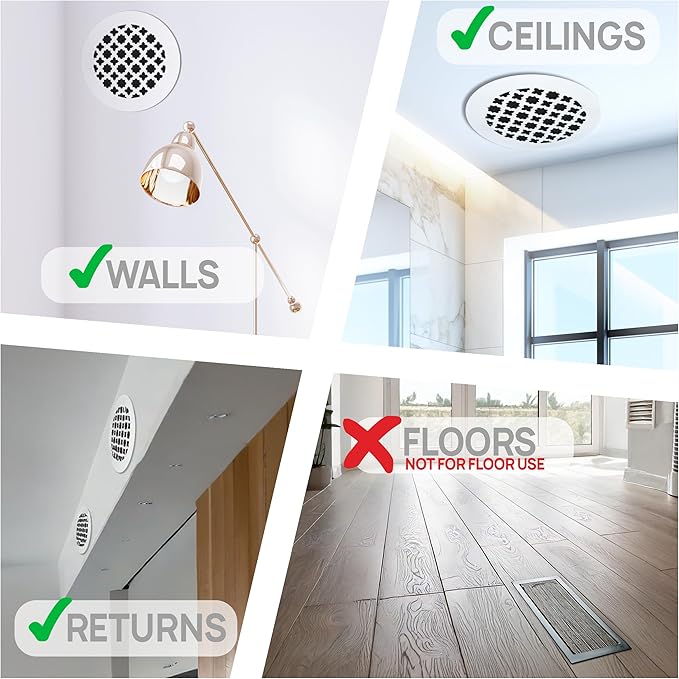 SABA Home Decor Air Vent Cover Grille - Acrylic Plexiglass 8 Round Duct Opening (10 Round Overall) White Finish Decorative Register Covers for Walls and Ceilings NOT for Floor USE, Venetian (1PCs)
