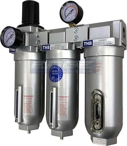 SUPER HEAVY DUTY HIGH FLOW AIR FILTRATION SYSTEM, 2 STAGE PARTICULATE FILTER PLUS OIL REMOVING COALESCING FILTER COMBINATION (1" NPT, MANUAL DRAIN)