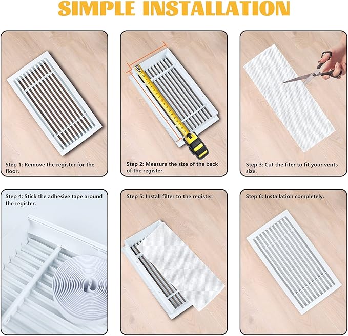 GCGOODS 15 Pcs 4" x 12" Air Filters for Home, Reusable & Washable, 3 Layers Register Vent Filters for Indoor Grille Filtration, Reduce Dander, Dirt, Dust and Pollen, Floor Vent Filters, White