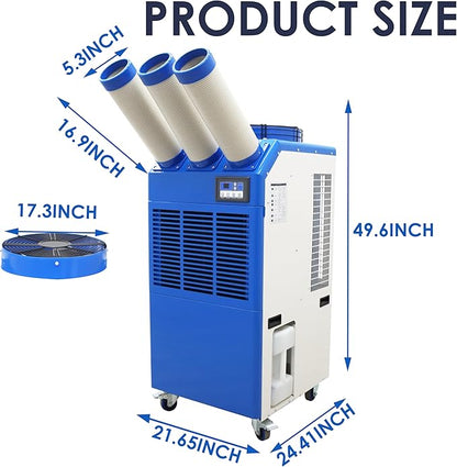 Portable Air Conditioner 22,178 BTU Industrial Spot Cooler Air Conditioner 910m³/h Mobile Outdoor Indoor Cooling Aircon with Three Column 220V 2400W