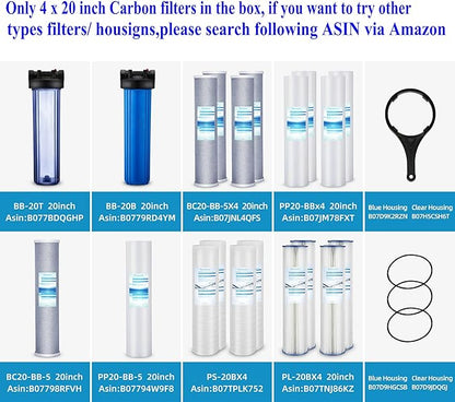 Geekpure 20 Inch Carbon Block Water Filter Reduce Chlorine Taste Odors for Whole House Filtration- 4.5 Inch x 20 Inch -5 Micron-Pack of 4