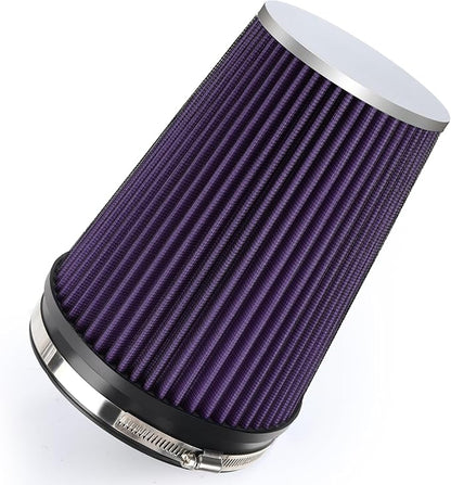 6" 152mm Cold Air Intake Filter Clamp-On Replacement High Flow Inlet Air Filter High Performance Washable Cone Filter 9" Tall Purple