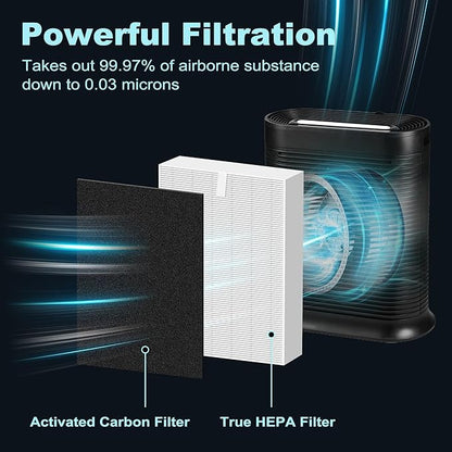 HPA100 Replacement Filters for Honeywell HPA100 HRF-ARVP100 Series Air Purifier HPA094, HPA104, HPA105, HPA3100 and HPA5100, Funmit 2 HEPA R Replacement and 8 A Carbon Pre-Cut Pre-Filters