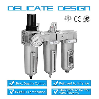 NANPU 1/2" NPT Industrial Grade 3 Stage Air Drying System - Particulate Filter, Coalescing Filter, Desiccant Dryer & Air Regulator, Metal Bowl, Auto Drain, Suitable for Paint Spray＆ Plasma Cutter