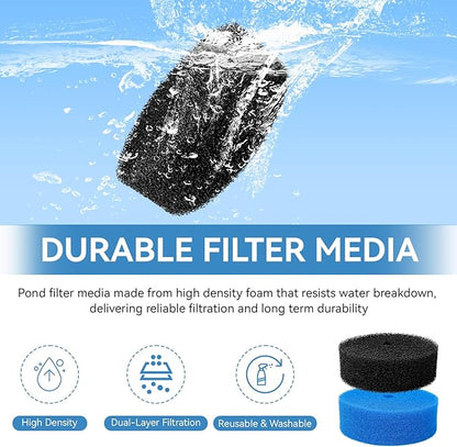 Pond Filter Replacement Pads for FP900 & FP1250UV Pressurized Pond Filter, Coarse and Fine Filter Media for Outdoor Fish Ponds (2 Pack)
