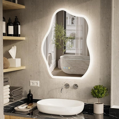 LUVODI Lighted LED Bathroom Mirror: 31.5”x24” Cloud Shape Wall Mounted Vanity Mirror with Bright Back Lit - Smart Dimmable Mirror Anti Fog with Touch Switch for Bedroom Living Room