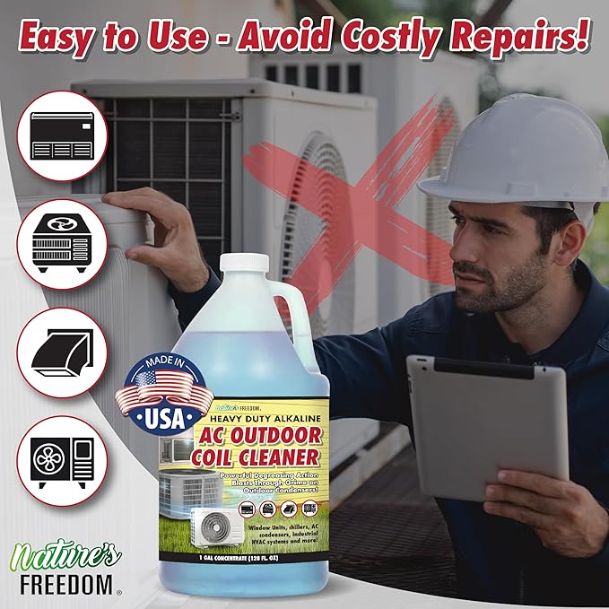 Nature's Freedom HVAC Coil Cleaner – Heavy Duty Alkaline Formula for Outdoor AC Condenser Units – Gallon